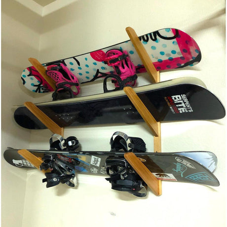 TidyTimber Snowboard Storage Wood Rack | Holds 3 Snowboards-Wall Mounted-Grease Monkey Garage
