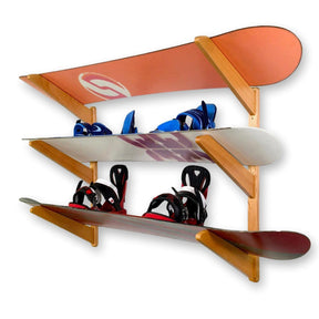 TidyTimber Snowboard Storage Wood Rack | Holds 3 Snowboards-Wall Mounted-Grease Monkey Garage