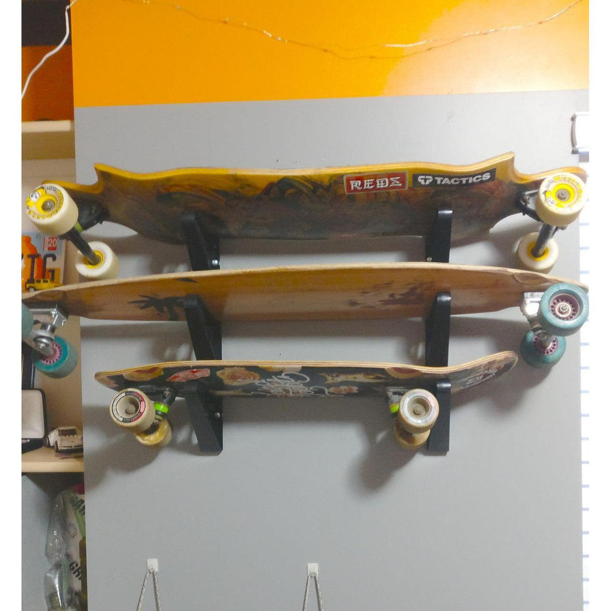 Trifecta Longboard Storage Rack | 3 Levels-Wall Mounted-Grease Monkey Garage