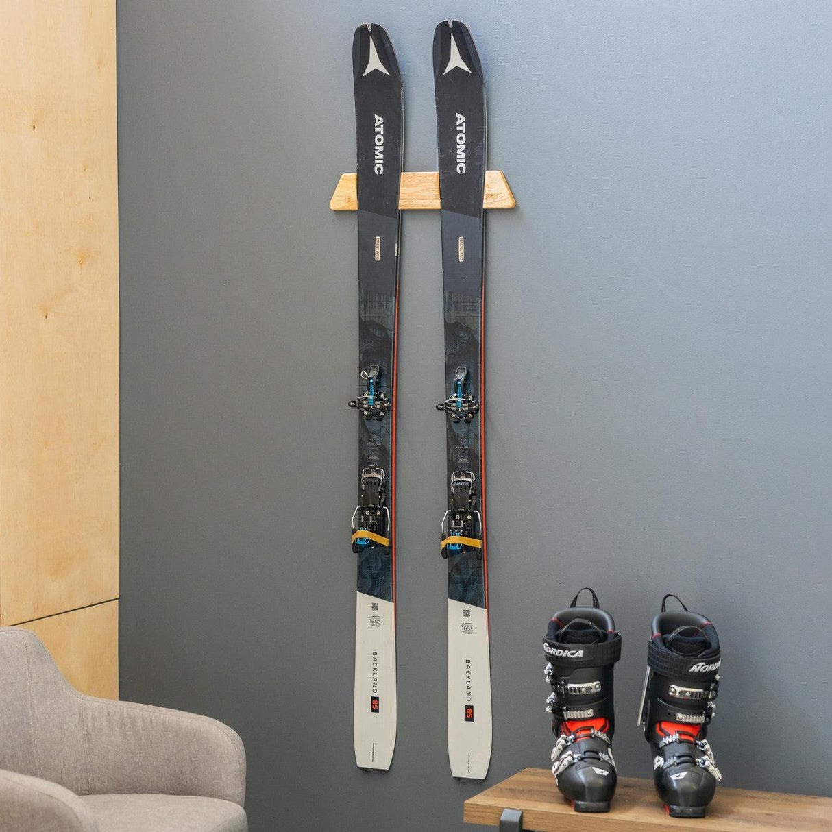 Vail Ski Display | Minimalist Wood Rack | Medium-Wall Mounted-Grease Monkey Garage