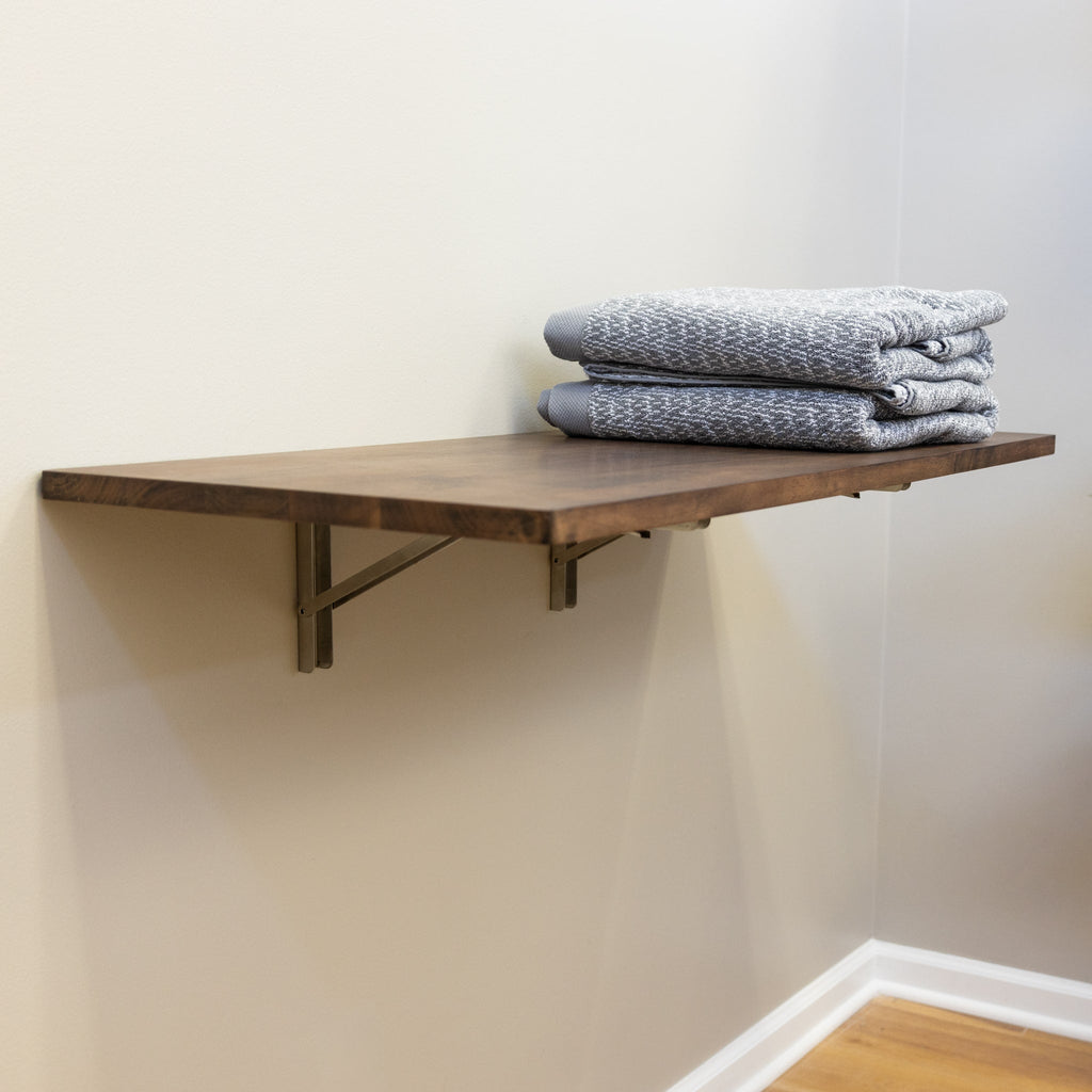Wakefield Foldable Workbench | Dark Wood Tabletop with Stainless Hardware | Heavy-Duty Table-Wall Mounted-Grease Monkey Garage