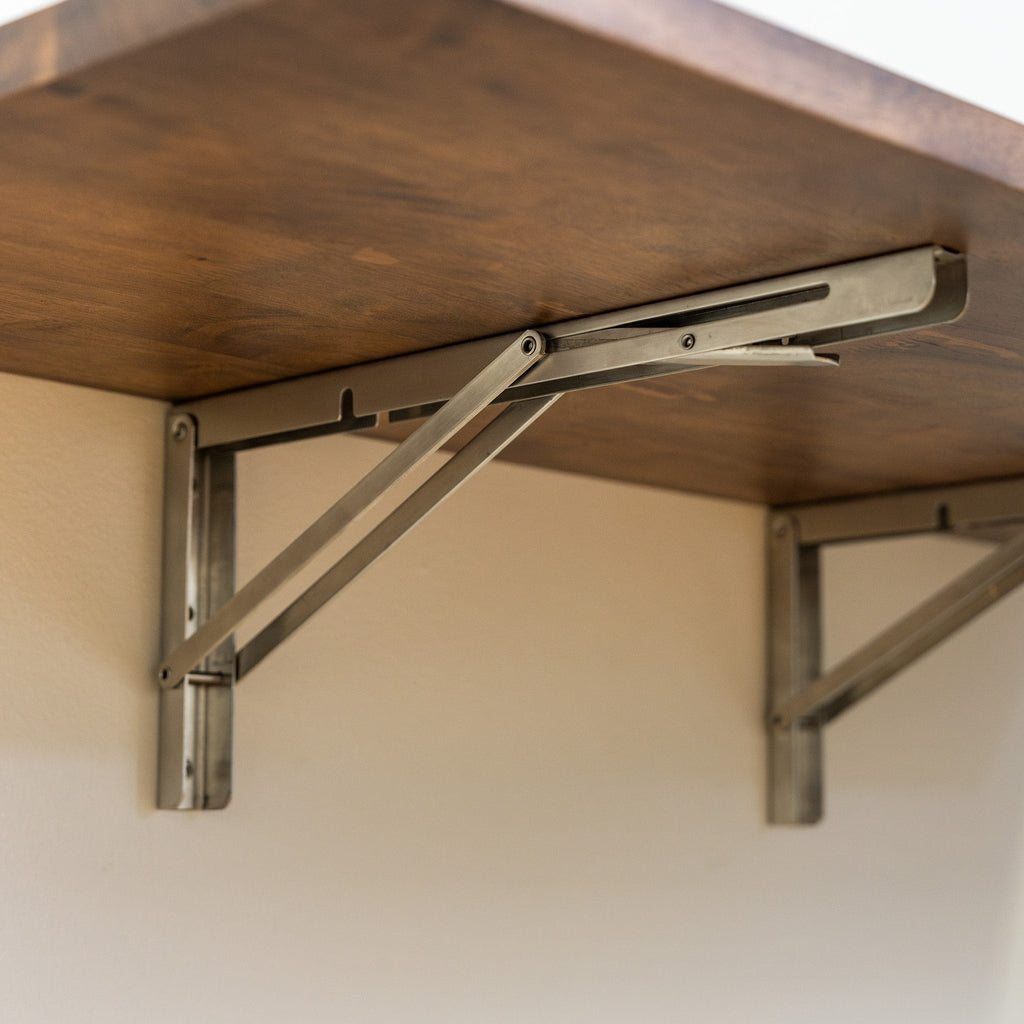 Wakefield Foldable Workbench | Dark Wood Tabletop with Stainless Hardware | Heavy-Duty Table-Wall Mounted-Grease Monkey Garage