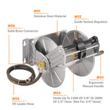 Wall Mounted Hose Reel-Stainless Steel-Manual Crank Garden Hose Reel-Grease Monkey Garage