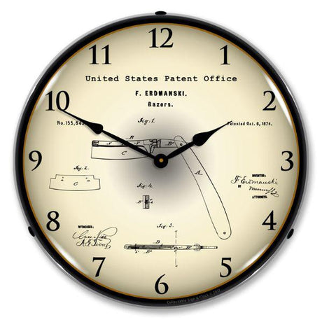 1874 Straight Razor Patent Backlit LED Clock-LED Clocks-Grease Monkey Garage
