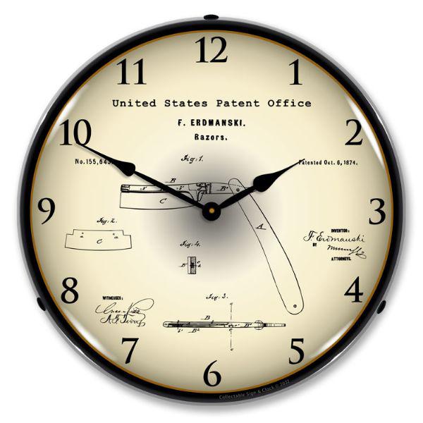 1874 Straight Razor Patent Backlit LED Clock-LED Clocks-Grease Monkey Garage