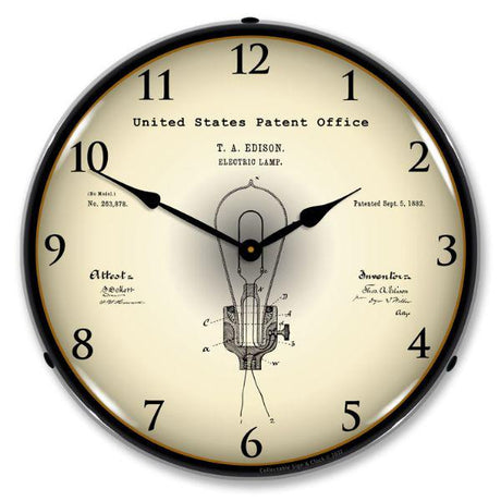 1882 Edison Bulb Patent Backlit LED Clock-LED Clocks-Grease Monkey Garage