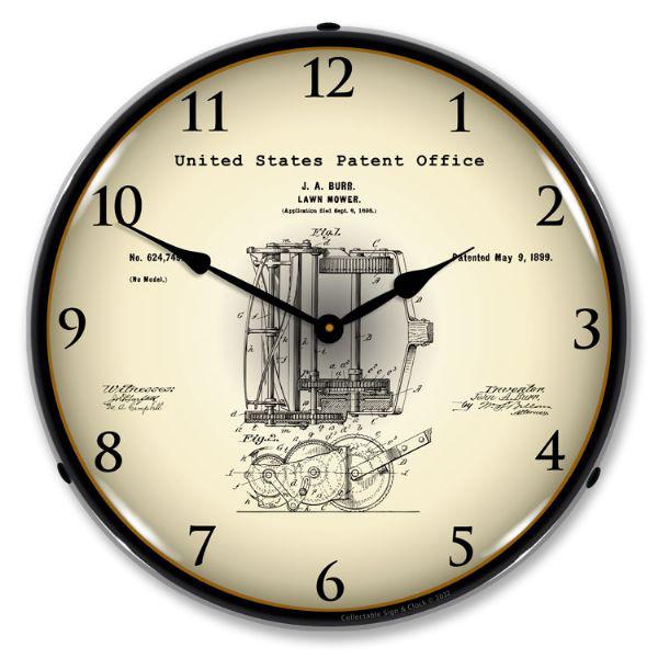 1898 J.A. Burr Lawn Mower Patent Backlit LED Clock-LED Clocks-Grease Monkey Garage