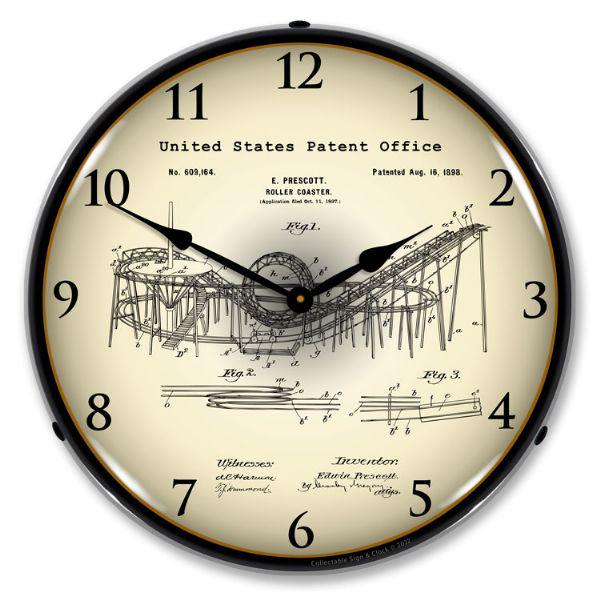 1898 Prescott Roller Coaster Patent Backlit LED Clock-LED Clocks-Grease Monkey Garage
