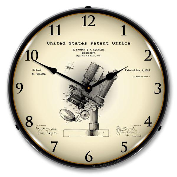 1899 Bausch Microscope Patent Backlit LED Clock-LED Clocks-Grease Monkey Garage
