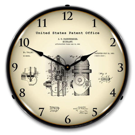 1903 Fire Hydrant Patent Backlit LED Clock-LED Clocks-Grease Monkey Garage