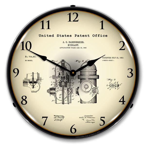 1903 Fire Hydrant Patent Backlit LED Clock-LED Clocks-Grease Monkey Garage