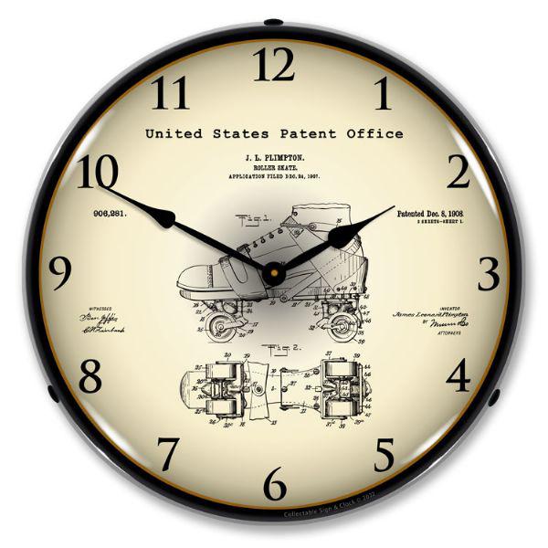 1907 Plimpton Roller Skate Patent Backlit LED Clock-LED Clocks-Grease Monkey Garage