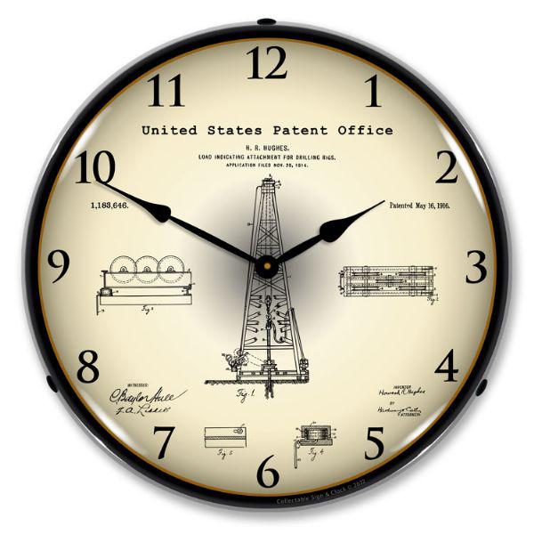 1916 Howard Hughes Oil Drilling Rig Patent Backlit LED Clock-LED Clocks-Grease Monkey Garage