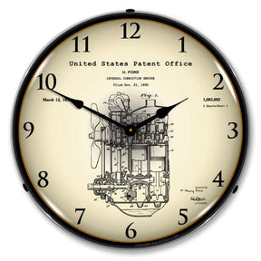 1932 Henry Ford Engine Patent Backlit LED Clock-LED Clocks-Grease Monkey Garage