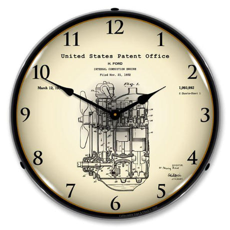 1932 Henry Ford Engine Patent Backlit LED Clock-LED Clocks-Grease Monkey Garage