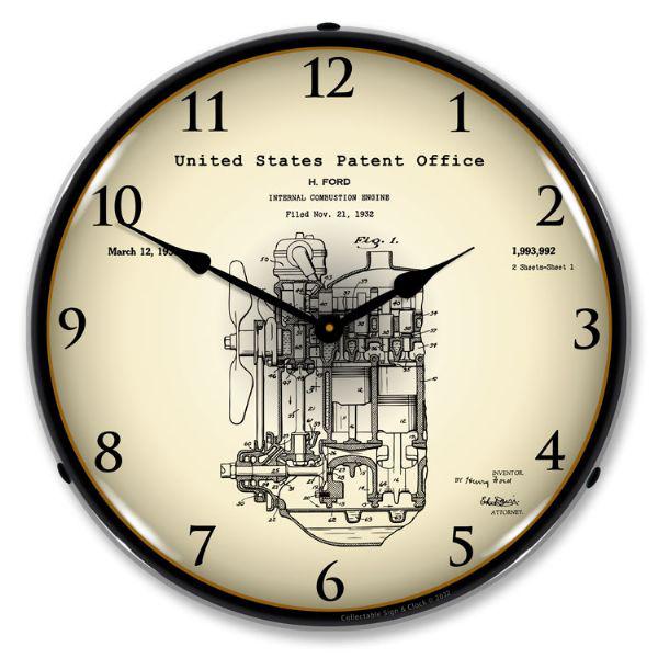 1932 Henry Ford Engine Patent Backlit LED Clock-LED Clocks-Grease Monkey Garage