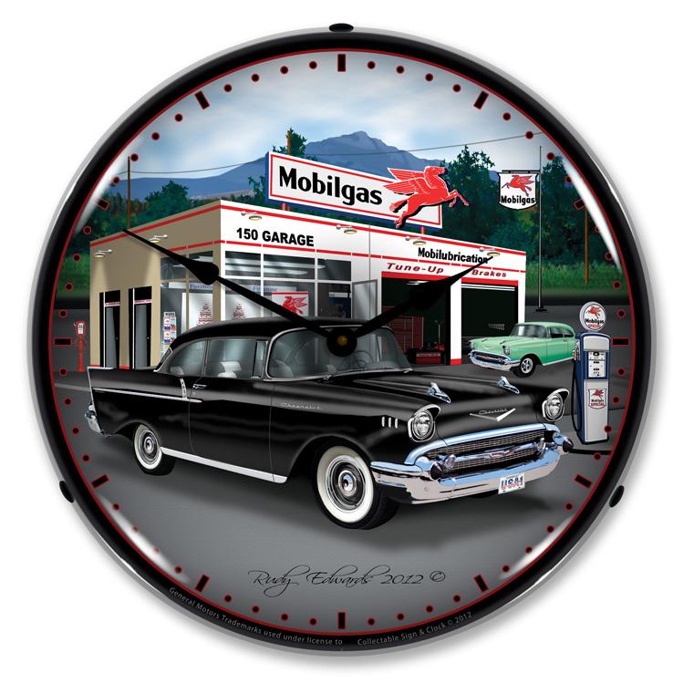 1957 Chevy Mobilgas LED Clock-LED Clocks-Grease Monkey Garage