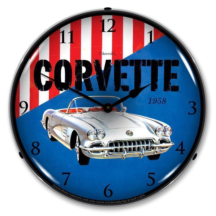 1958 Corvette Backlit LED Clock-LED Clocks-Grease Monkey Garage