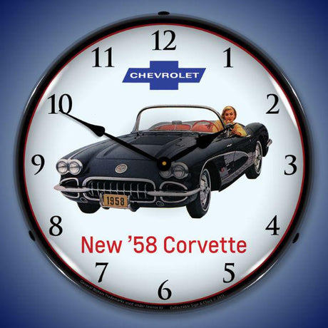1958 Corvette Backlit LED Clock-LED Clocks-Grease Monkey Garage