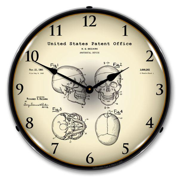 1960 Anatomical Skull Patent Backlit LED Clock-LED Clocks-Grease Monkey Garage