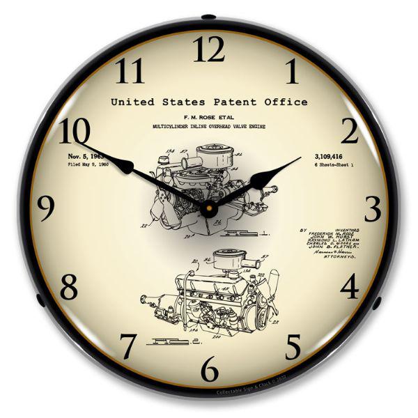 1960 Chrysler 220 Slant Six Engine Patent Backlit LED Clock-LED Clocks-Grease Monkey Garage
