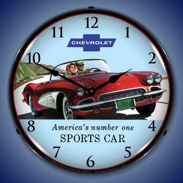 1961 Corvette Backlit LED Clock-LED Clocks-Grease Monkey Garage
