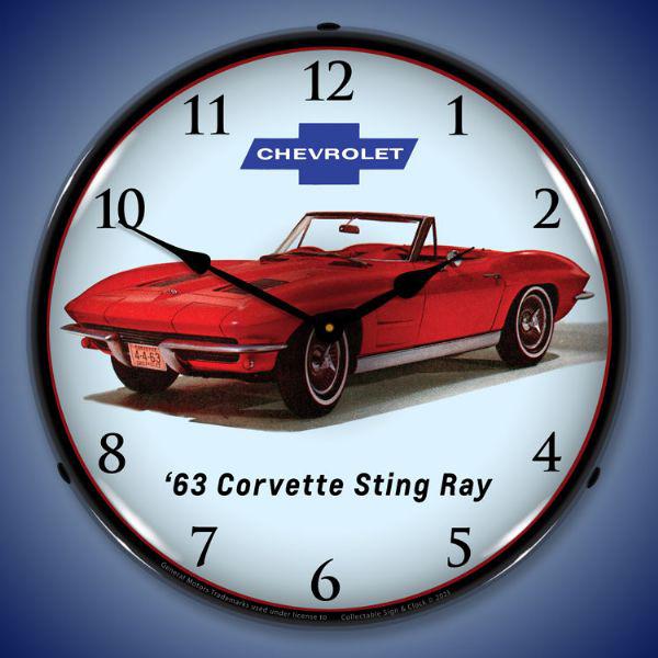 1963 Corvette Convertible Backlit LED Clock-LED Clocks-Grease Monkey Garage