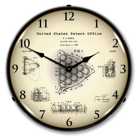 1966 Billiards Ball Rack Patent Backlit LED Clock-LED Clocks-Grease Monkey Garage