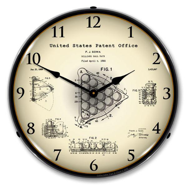 1966 Billiards Ball Rack Patent Backlit LED Clock-LED Clocks-Grease Monkey Garage