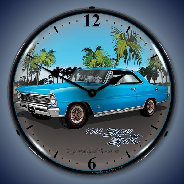 1966 Nova (blue) Backlit LED Clock-LED Clocks-Grease Monkey Garage