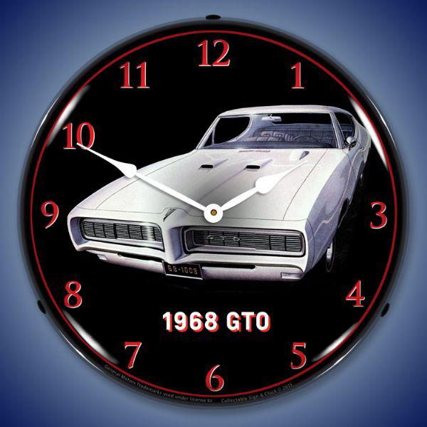 1968 Pontiac GTO White Backlit LED Clock-LED Clocks-Grease Monkey Garage