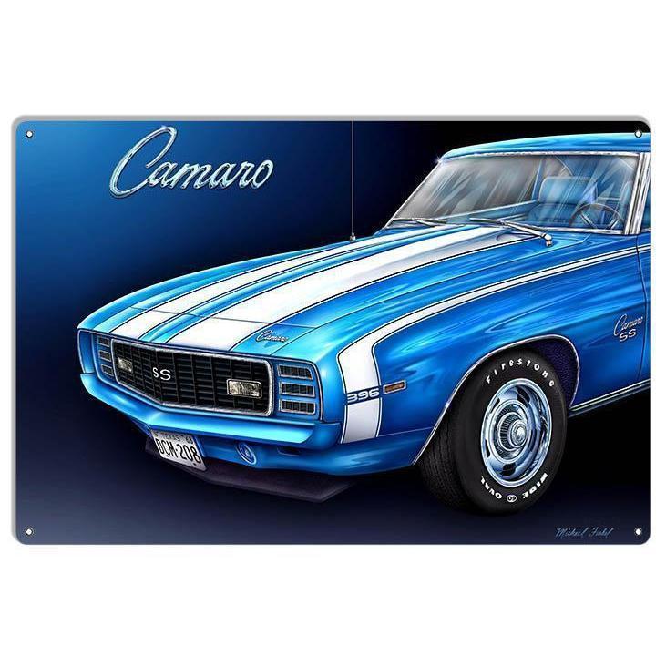 1969 Blue Camaro SS Metal Sign-Metal Signs-Grease Monkey Garage