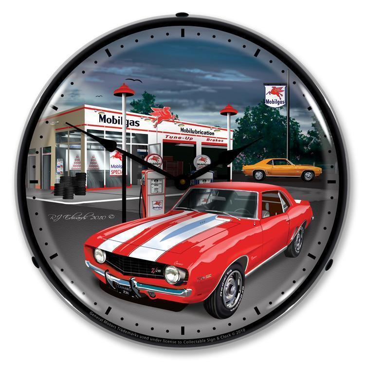 1969 Camaro Mobilgas Backlit LED Clock-LED Clocks-Grease Monkey Garage