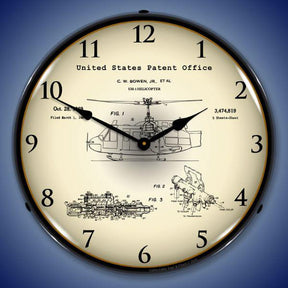 1969 UH-1 Huey Helicopter Patent Backlit LED Clock-LED Clocks-Grease Monkey Garage