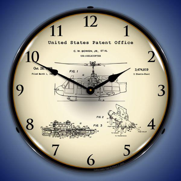 1969 UH-1 Huey Helicopter Patent Backlit LED Clock-LED Clocks-Grease Monkey Garage