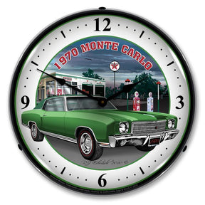 1970 Monte Carlo Green Backlit LED Clock-LED Clocks-Grease Monkey Garage