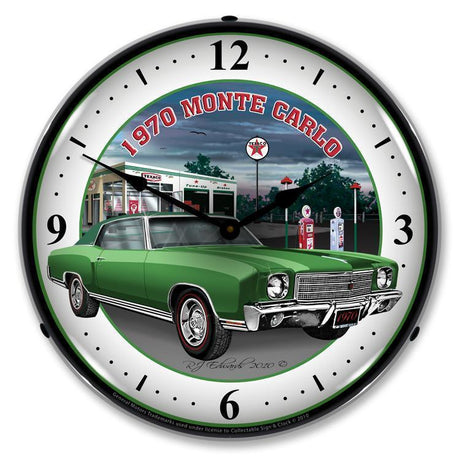 1970 Monte Carlo Green Backlit LED Clock-LED Clocks-Grease Monkey Garage