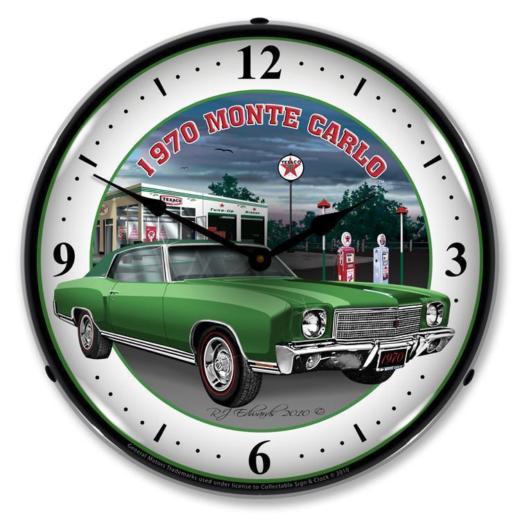 1970 Monte Carlo Green Backlit LED Clock-LED Clocks-Grease Monkey Garage