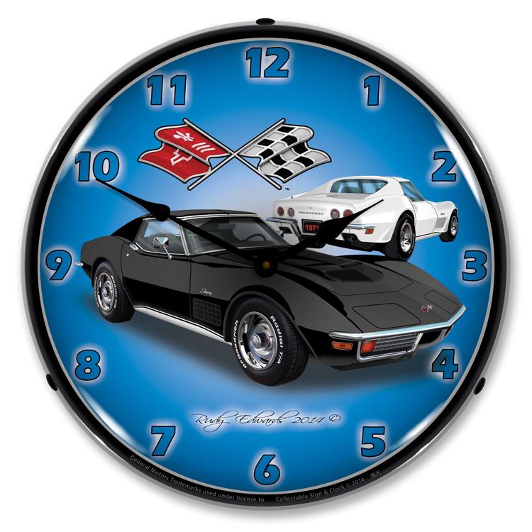 1971 Corvette Stingray Black LED Clock-LED Clocks-Grease Monkey Garage