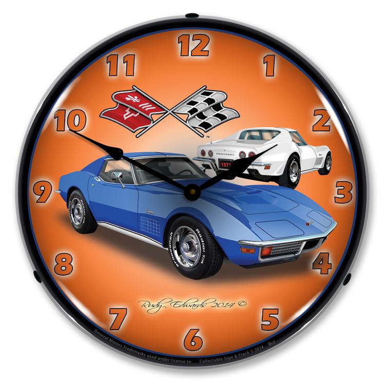 1971 Corvette Stingray Blue LED Clock-LED Clocks-Grease Monkey Garage