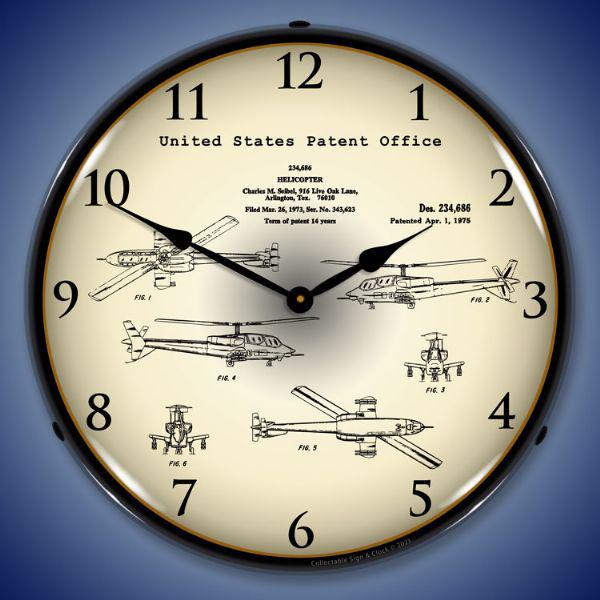 1973 AH-64 Apache Helicopter Patent Backlit LED Clock-LED Clocks-Grease Monkey Garage