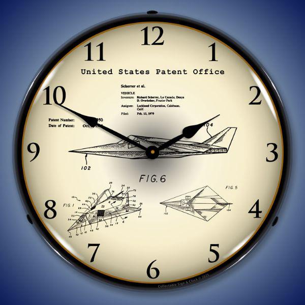 1993 F-17 Nighthawk Stealth Fighter Patent Backlit LED Clock-LED Clocks-Grease Monkey Garage