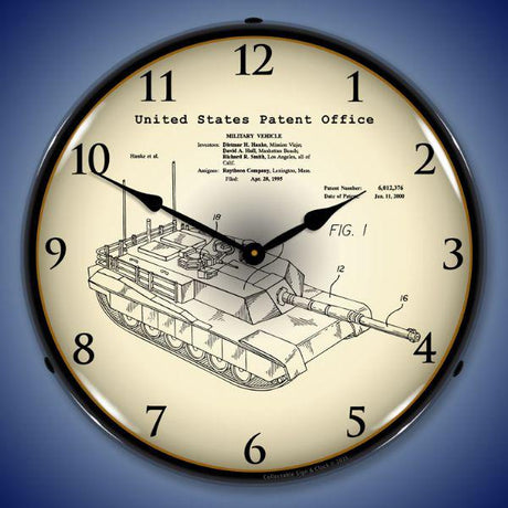 1995 M1A2 Abrams Main Battle Tank Patent Backlit LED Clock-LED Clocks-Grease Monkey Garage