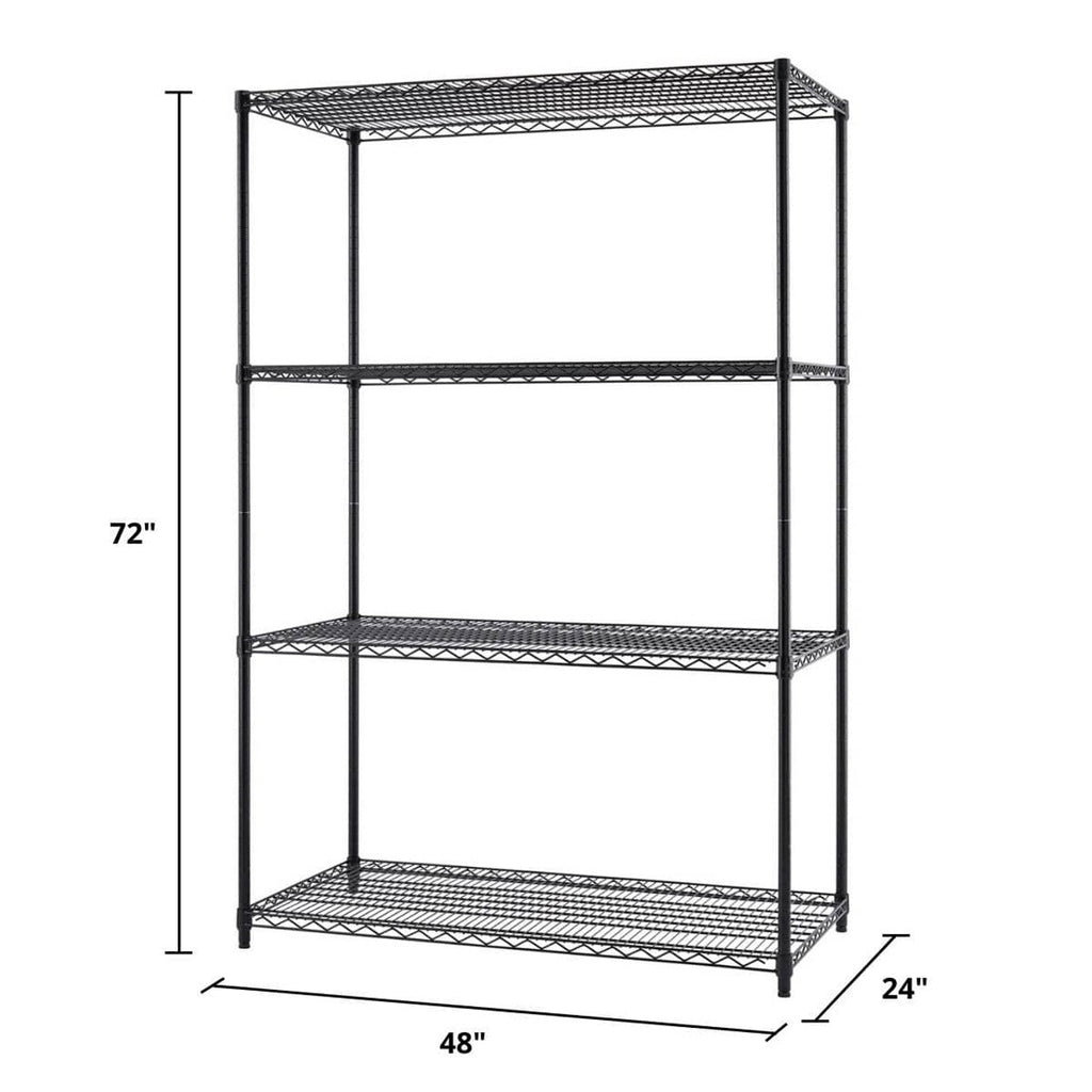 4-Tier Commercial Grade Wire Shelving 48"x24"x72" - Black-Grease Monkey Garage