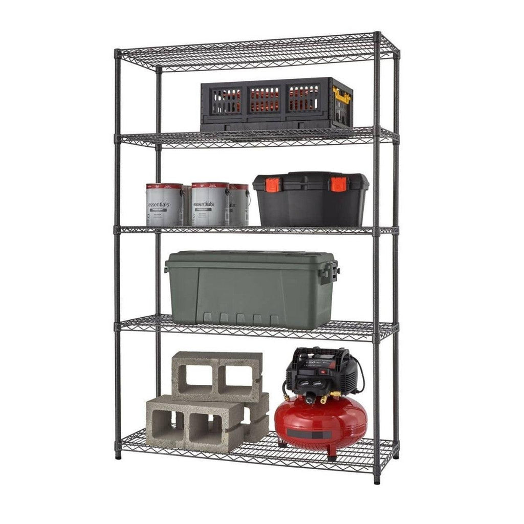 5-Tier Commercial Grade Wire Shelving 48"x18"x72" - Black Anthracite-Grease Monkey Garage