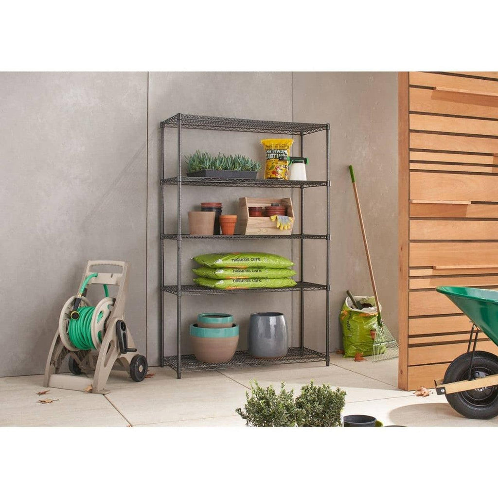 5-Tier Commercial Grade Wire Shelving 48"x18"x72" - Black Anthracite-Grease Monkey Garage