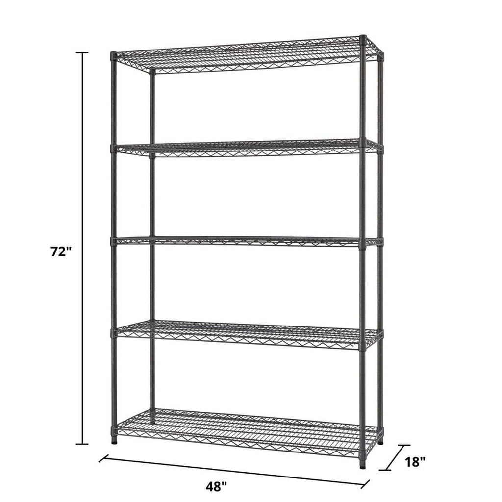 5-Tier Commercial Grade Wire Shelving 48"x18"x72" - Black Anthracite-Grease Monkey Garage
