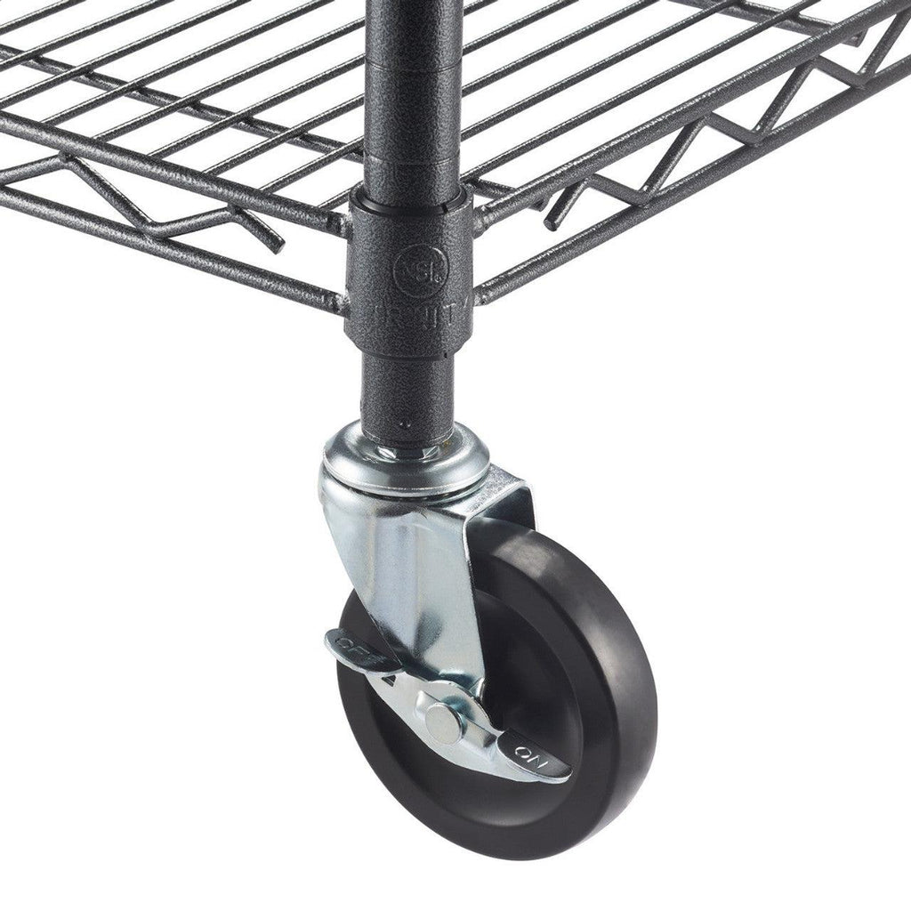 5-Tier Commercial Grade Wire Shelving 60"x24"x72" with Wheels - Black Anthracite-Grease Monkey Garage