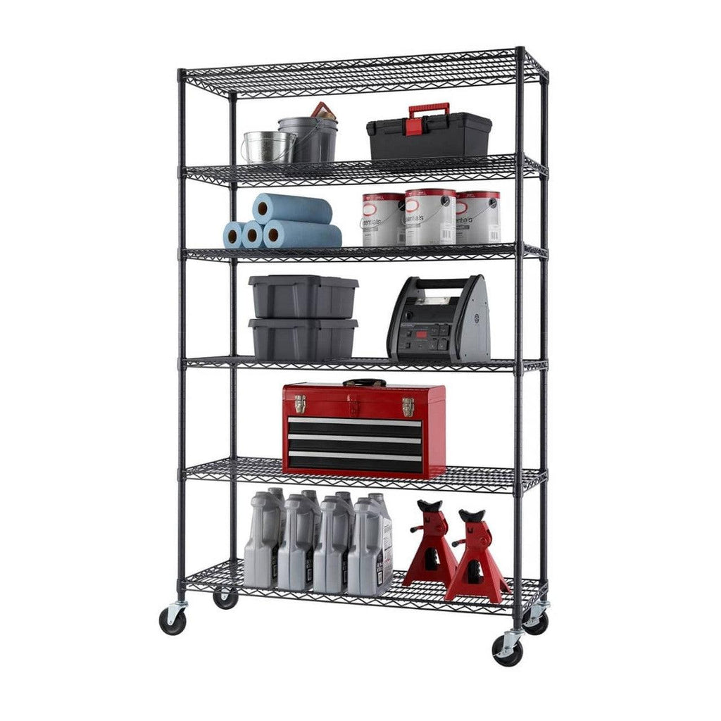 6-Tier Commercial Grade Wire Shelving 48"x18"x72" with Wheels - Black Anthracite-Grease Monkey Garage