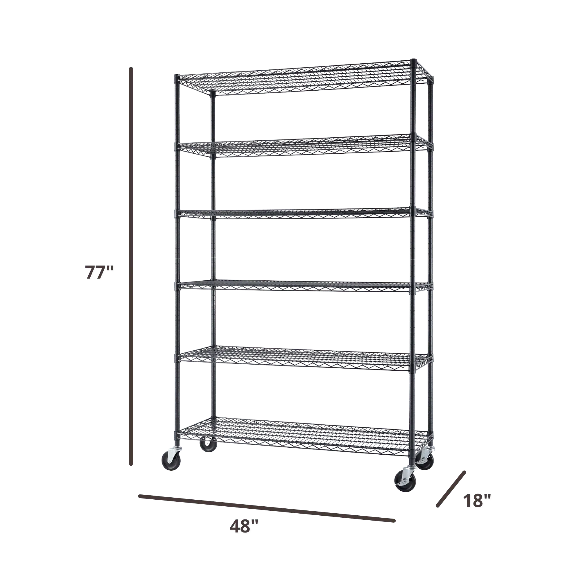 TRINITY 6-Tier 48x18x72 Wire Shelving w/ Wheels, Black Anthracite